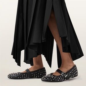 Allsaints Holly Stud Shoe Black Studded Loafers with Buckle